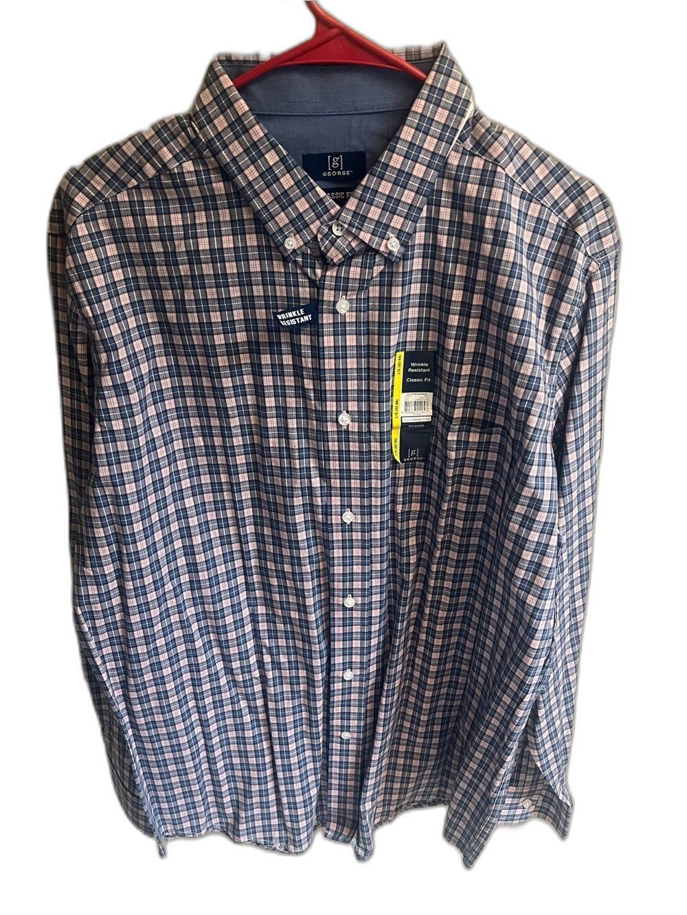 George Men’s Pink and Blue Plaid Button-Down Shirt - Picture 1 of 3